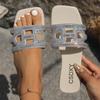 Large Size, Slippers, Ladies', Rhinestones, Flat Bottomed, Sandals, Outerwear, Square Toe, Sandals