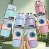 1PC Retro Pink Pastel Camera Print 750ml Color Plastic Sports Water Bottle Leakproof Flip Straw Lid Suitable for Sports Office Home Use