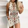 Летние платья для женщин, облегающее платье, модное платье с принтом и круглым вырезом, карман на бретельках