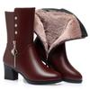 Winter Padded Cotton Shoes Women Plush Soft Leather Long Boot Warm High-heel Fur High Knee Riding Mid-heel Boots Comfortable