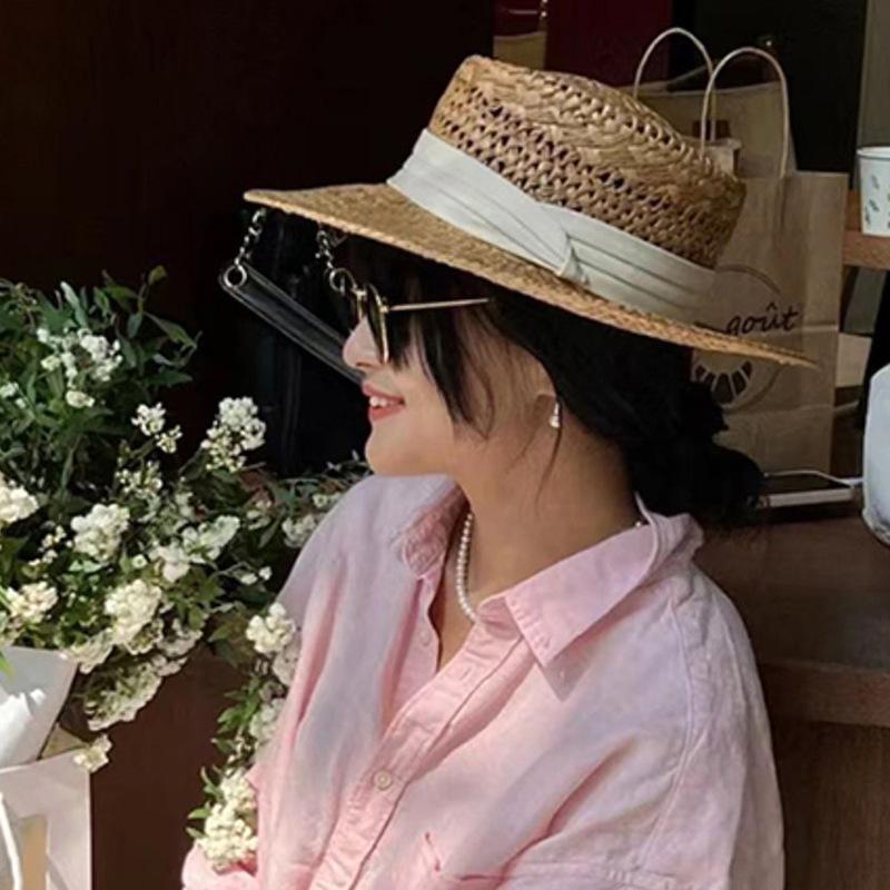 Designer French-style vacation straw hat, summer Panama top hat, beach outing, trendy sun hat, sun-protective hat