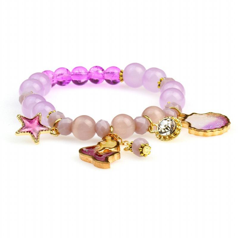 Ocean Theme Bracelet Dolphin Shell Star Pendant Multicolor Bead 8Mm Cat'S Eye Stone Elastic Bracelet Multi-Layer Glass Bead