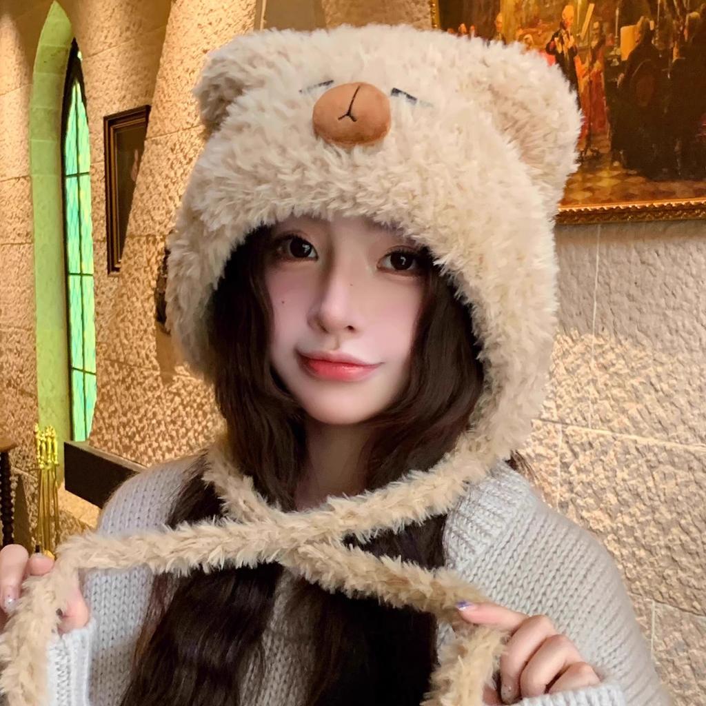 Cute Kapibara plush hat women's new season cold and warm, showing a small face and thickened ear protectors