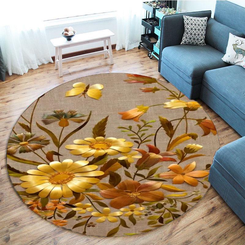 1 шт., круглые коврики с золотым цветочным принтом, водостойкий нескользящий толстый мягкий напольный коврик, сверхпрочный комфортный коврик для кухни