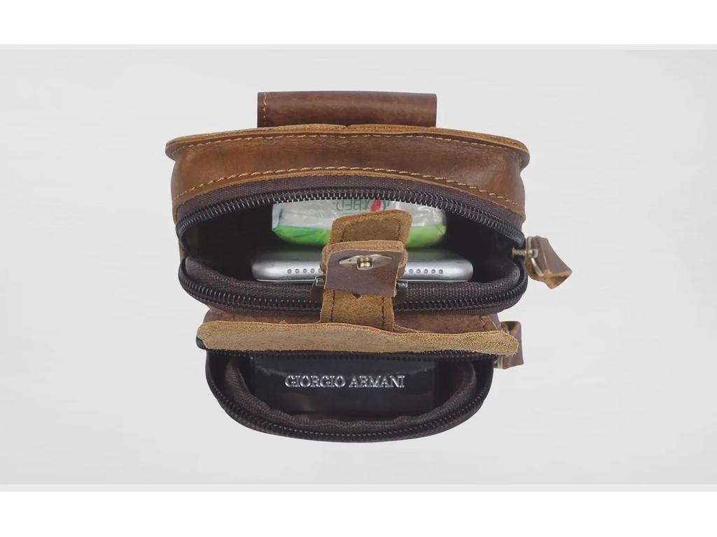 Мужская поясная сумка из натуральной матовой кожи - прочная спортивная и рабочая поясная сумка на молнии