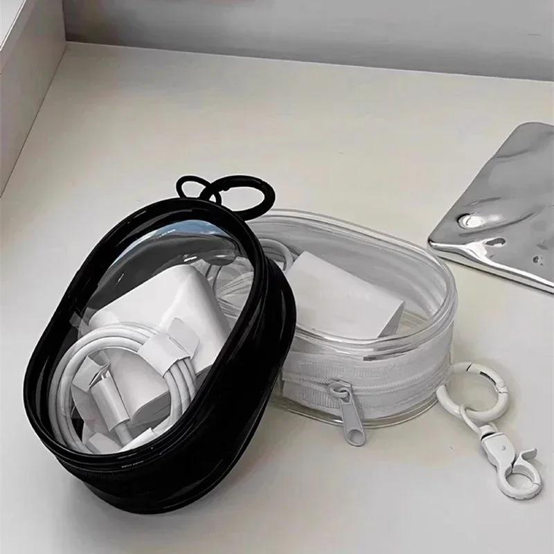Новая круглая черная прозрачная сумка для хранения из ПВХ, органайзер для ювелирных изделий, портативный брелок, сумки для хранения кабелей для передачи данных, наушников, монет, зарядных устройств
