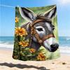 1pc Donkey Headgear Print Outdoor Blanket, Lightweight Polyester,