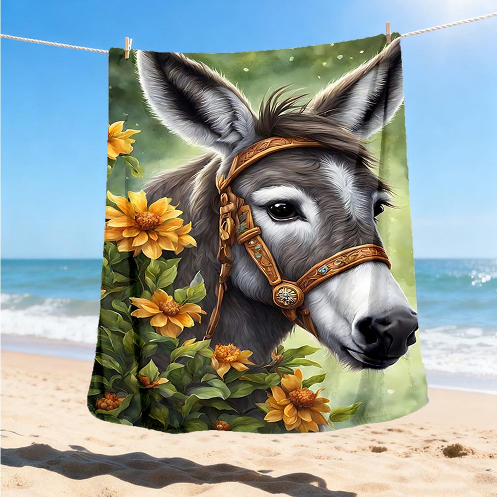 1pc Donkey Headgear Print Outdoor Blanket, Lightweight Polyester,