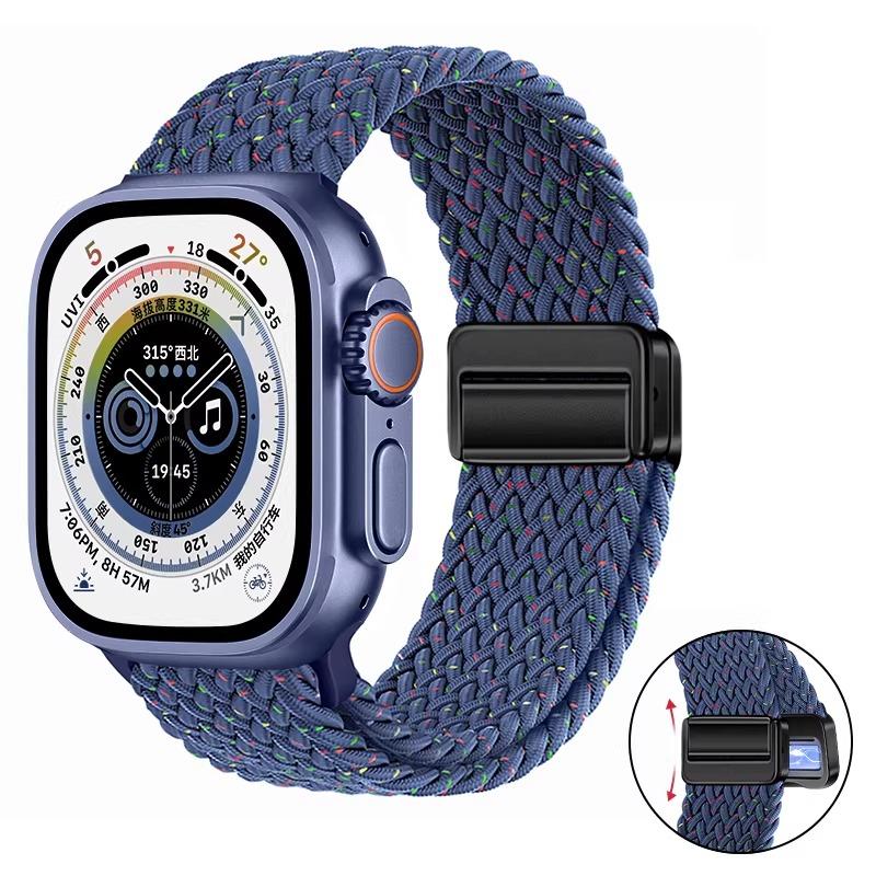 Плетеное нейлоновое петлевое ремешок для Apple Watch Ultra 3 2 49 мм 11 10 46 мм 42 мм 9 8 7 45/41 мм Магнитный ремешок iWatch 6 5 SE 44/40 мм Correa