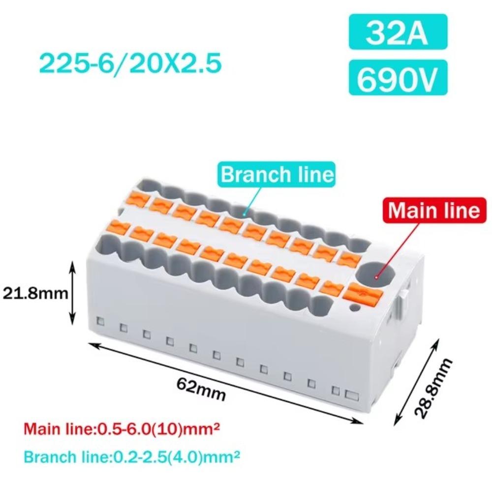 Один вход, несколько выходов, проводные электрические соединители PTFIX 2,5 мм, распределительный блок, монтаж на DIN-рейку