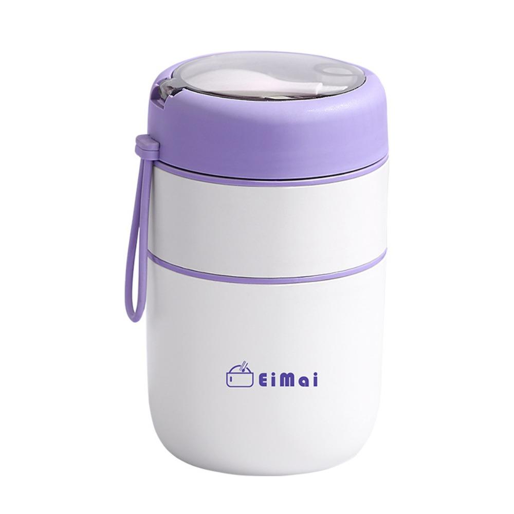 Stainless Steel Double Layers Lunch Box with Spoon Insulated Food Container Camping