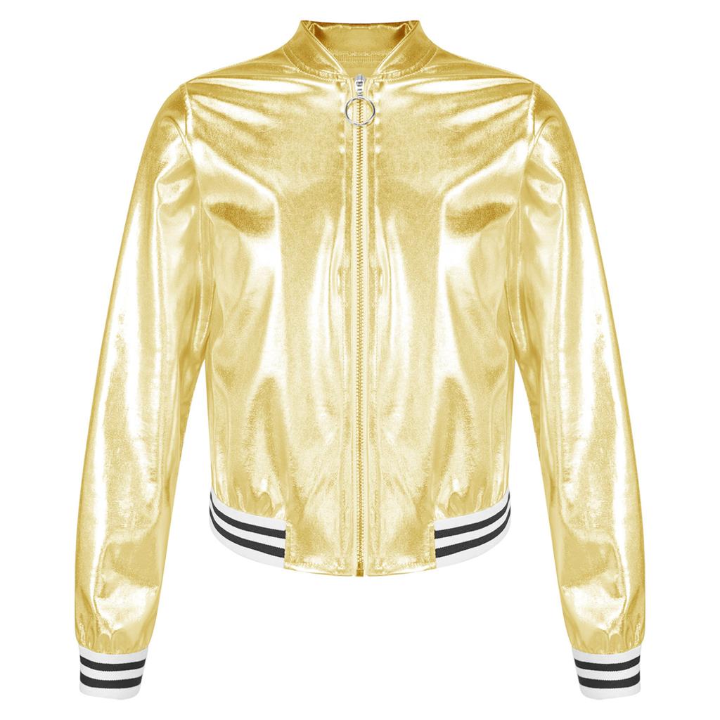 Детская куртка-бомбер металлик для мальчиков и девочек, верхняя одежда, топы для джазовых танцев в стиле хип-хоп, костюм