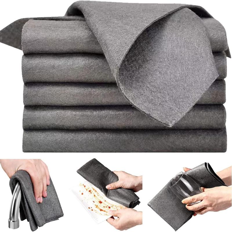 5Pcs Microfiber Magic Cleaning Cloth Glass Wiping Rags No Trace Cleaning Dish Cloth Tableware