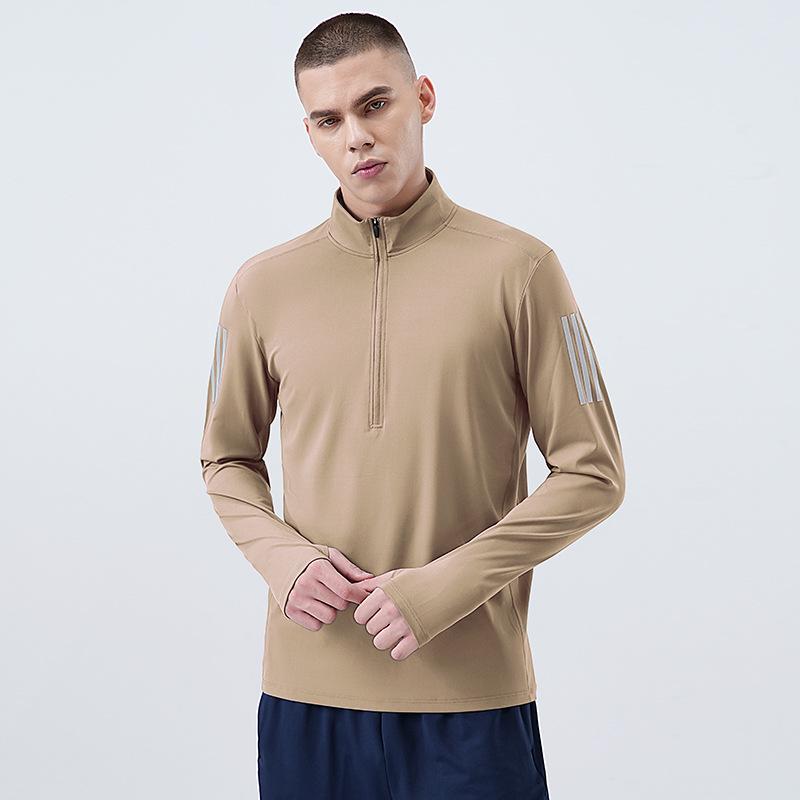 Мужская быстросохнущая эластичная тренировочная толстовка с длинным рукавом, воротником-стойкой и половинной молнией