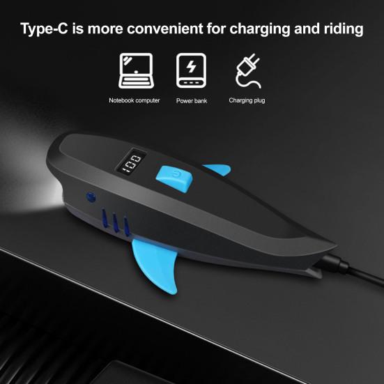 Детский велосипедный гудок-сигнал в виде акулы, водонепроницаемый, перезаряжаемый через USB, 120 дБ, высокая громкость, 400 люмен, универсальная фара для ночной езды, передний фонарь для шоссейного велосипеда