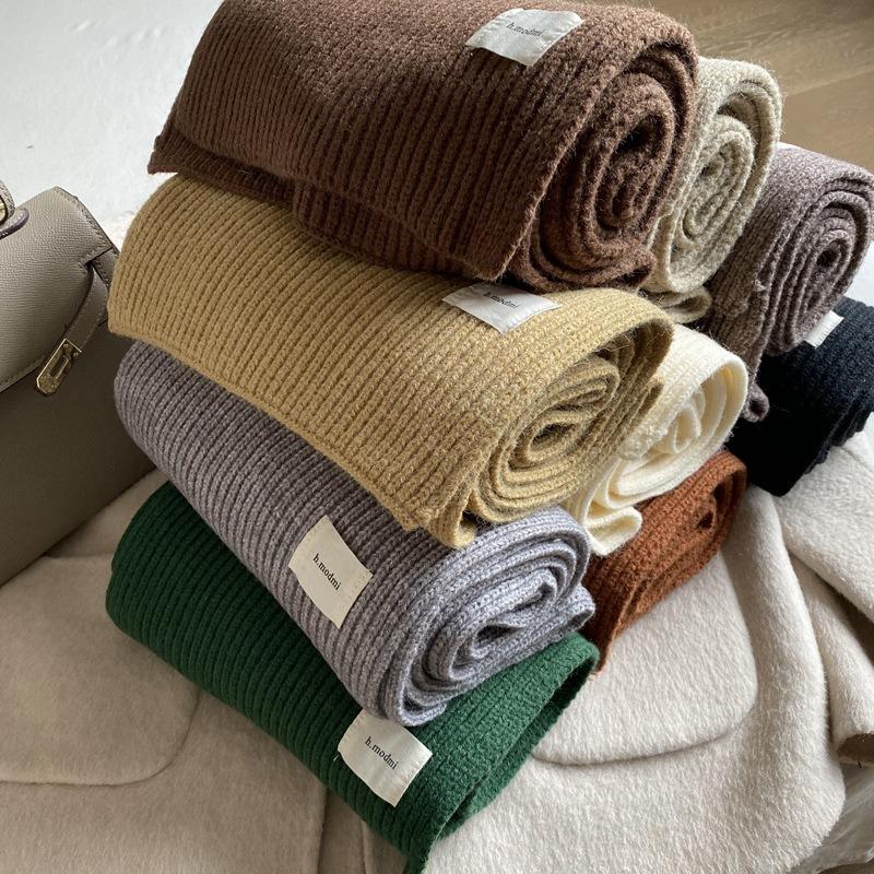 Зимний теплый шарф для женщин, модный вязаный шерстяной платок, женский платок, накидка на шею, чистый цвет