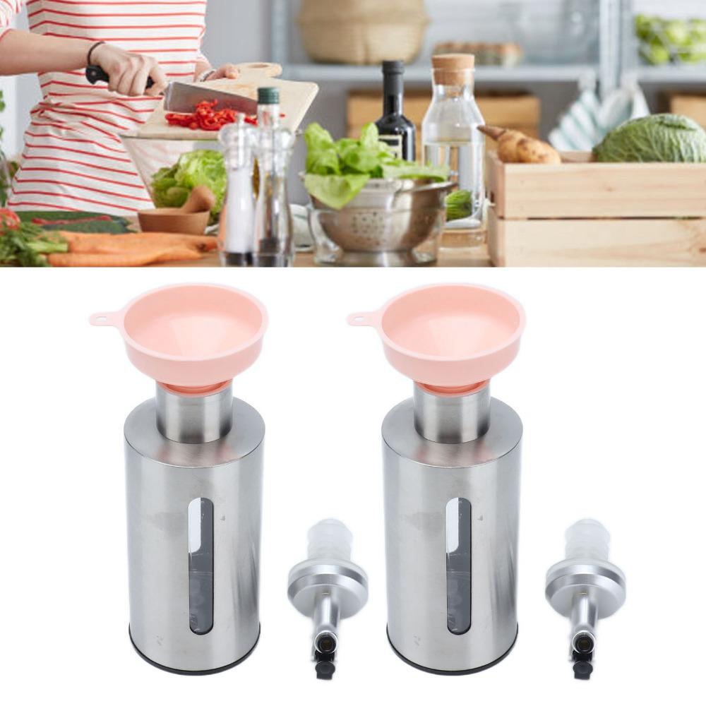 2pcs Stainless Steel Oil Dispenser Bottle 190ml/290ml Vinegar Dispenser Bottle Condiment Storage