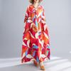 Early Autumn Bohemian Retro Cotton and Linen Print Loose Casual Long Sleeved Big Swing Long Dress for Women Dresses
