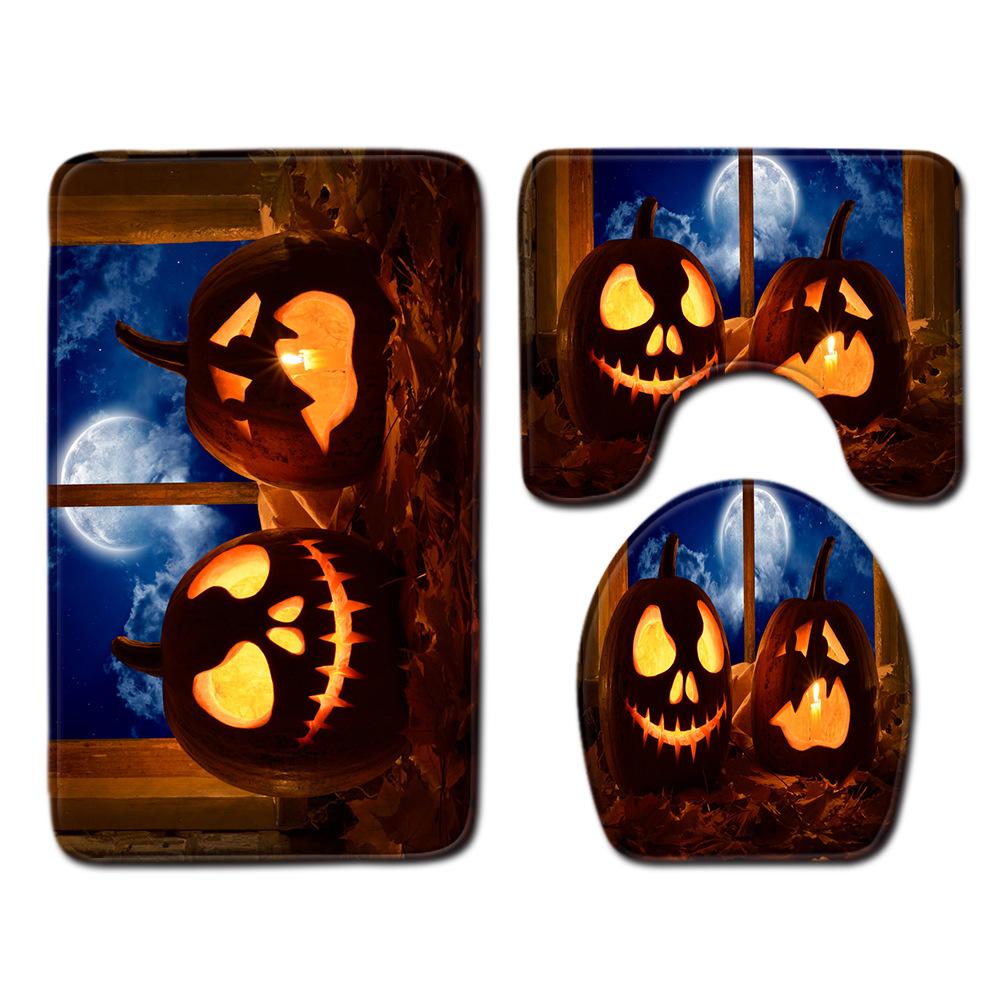 Halloween Shower Curtain Floor Mat Combination Four-Piece Set Bathroom Toilet Carpet Door Mat
