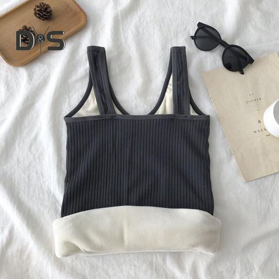 Winter Women Thermal Vest Seamless Thick Plush Fast Temperature Lock V Neck Slim Fit Elastic Sleeveless Inner Wear Bottoming Tank Top