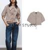 Spring New Women's Clothing Pastoral Style Small Round Lapel Plaid Shoelace Puff Sleeves Shirt Tops 3067044
