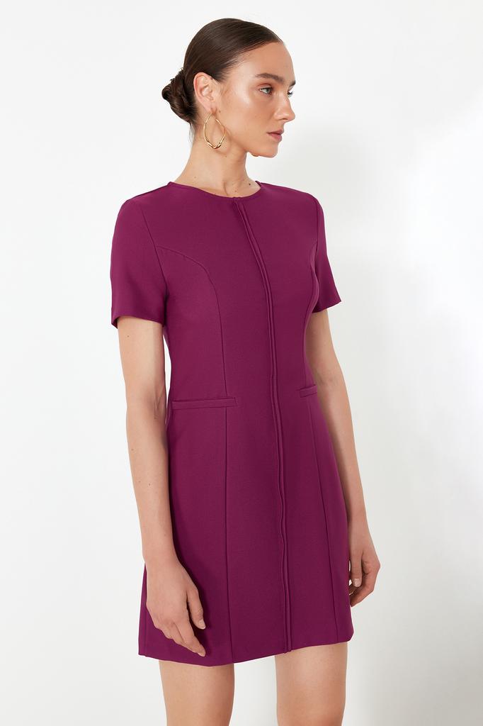 Женское модное новое платье розового цвета с круглым вырезом, мини-тканое платье