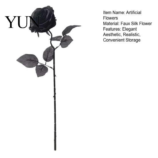 Silk Black Roses Realistic with Long Stems for Wedding Centerpieces, Halloween Home Stem Faux Flowers Decor, Artificial Floral Arrangements