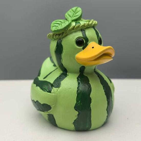 Fruit Duck Figurine Watermelon Dragon Fruit Cartoon Duck Resin Animal Statue Sculpture Home Office Decoration Ornament