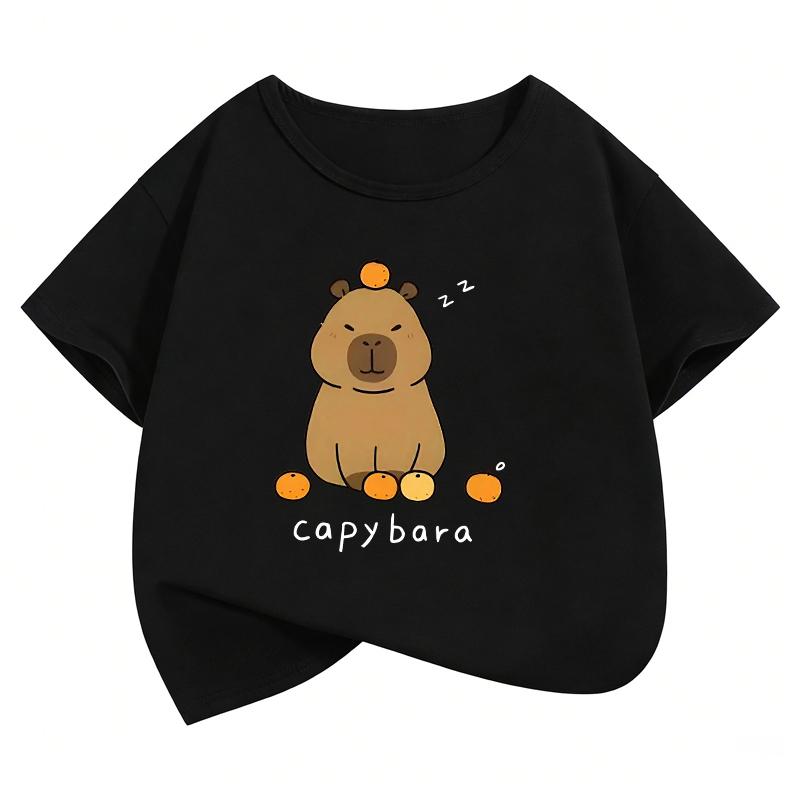 Cartoon Trendy Capybara T Shirts Kids Childrens Tshirt Boys Girls Short Sleeve Summer Spring Casual Top Tee Shirt