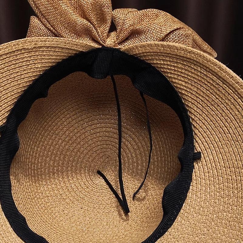 Straw Hat Women's Summer Sunshade Seaside Beach Hat Sunscreen Bow Dome Hat Pastoral Tide Big Edge Dome Basin Hat