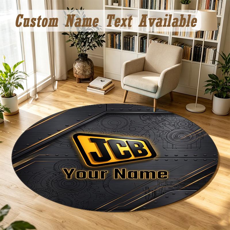 Round Rug Custom NameJCB Pattern Non Slip Carpet Home Floor Decor
