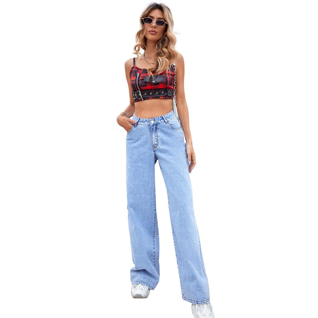 European & American Fashion High Waist Wide-Leg Straight Denim Trousers for Women - Trendy & Versatile