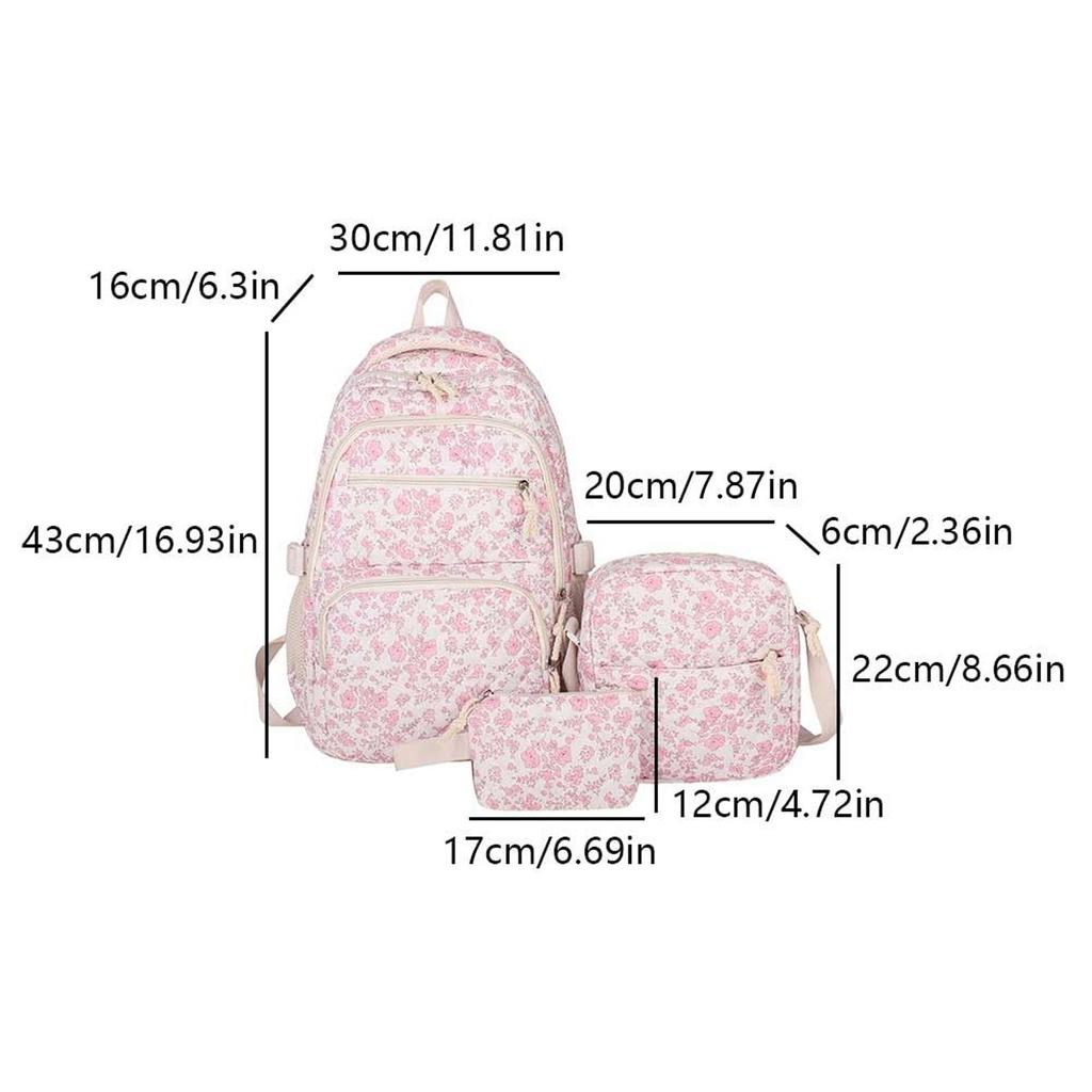 3pcs/set Schoolbag High School Student Girl Bag Set Gentle Day Cute Floral Backpack Lazy Wind Floral Backpack School Bags
