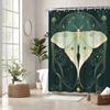 Занавеска для душа в стиле модерн с мотыльком - Светло-зеленый, Золотистые узоры и глазки, Полиэстер, Машинная стирка, 12 крючков, Декор для ванной