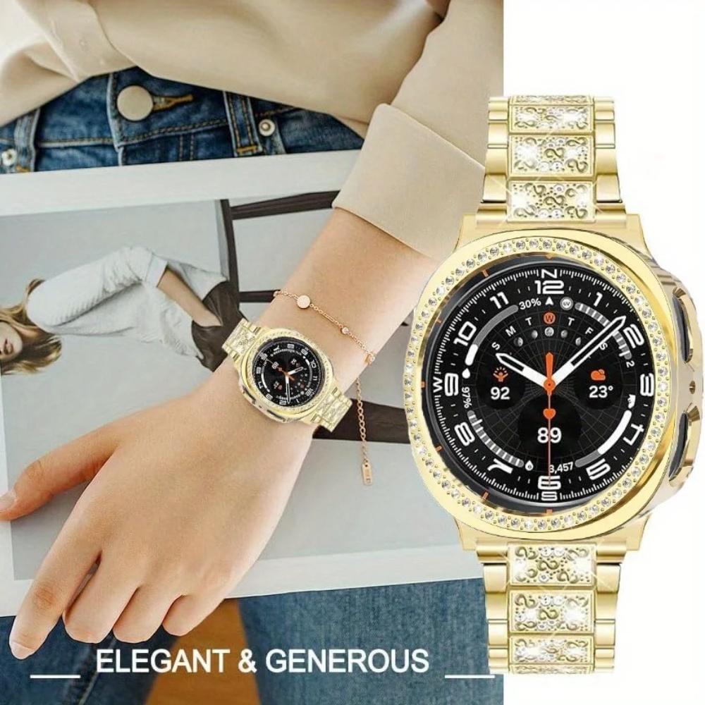 Металлический ремешок для часов со стразами и бриллиантами + защитный чехол из ПК для Samsung Galaxy Watch 8 44 мм 40 мм, деловые часы, ремешок для Galaxy Watch 8