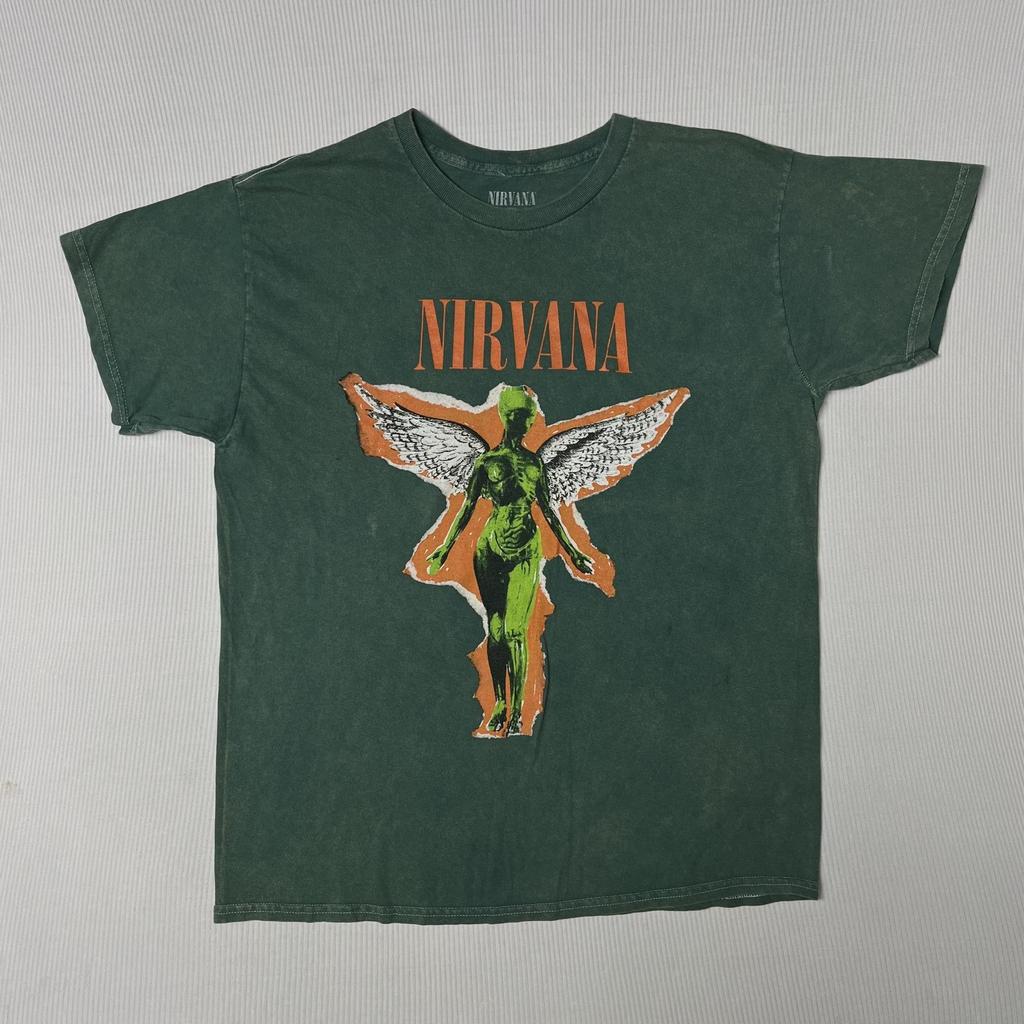 Nirvana Shirt Mens L Green In Utero Angel Graphic Tee Rock Band Grunge Music Unisex T-Shirt