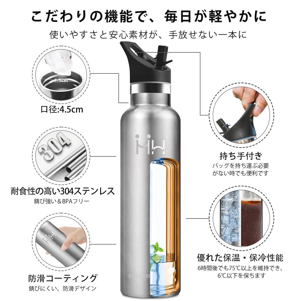 BOONSHAK 1 Liter Water Bottle, Carbonated and Sports Drink Compatible, Keeps Drinks Cold, Carbonated, Lightweight, Easy to Clean, Stainless Steel,