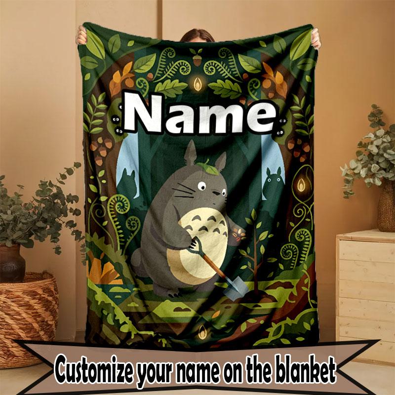 Custom Name Personalized My Neighbor Totoro Print Blanket, Home Decor, Bedroom, Sofa, Camping, Couch, Gifts for Birthday Christmas
