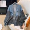 2025 Осень Новая Куртка Женская Кофта Пальто Пэчворк Утепленное Пальто Кардиган Вязание Карманы Свитер
