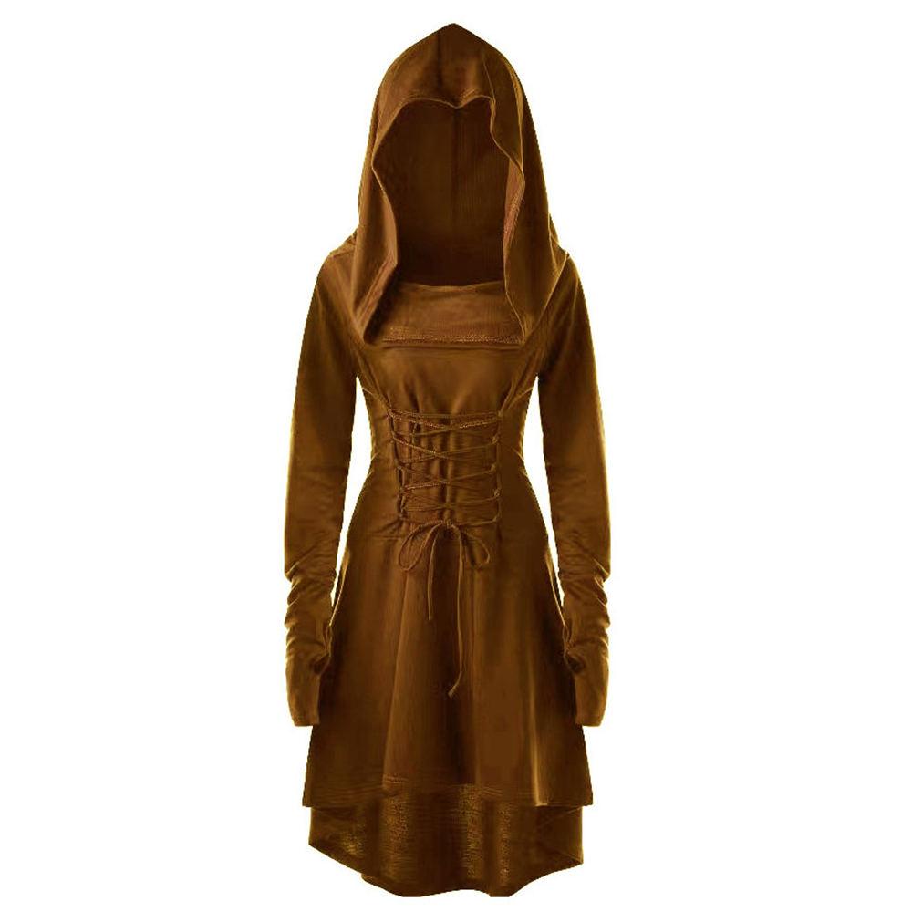 Womens Gothic Punk Cosplay Hooded Cloak Cape Coats Witch Swing Dress Costume