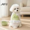 Dog Dress No Harness Needed Sleeveless Tweed Dress, Ruffled Pet with Lace Breathable Mesh Apparel Trim, Cute Summer for Small Dogs
