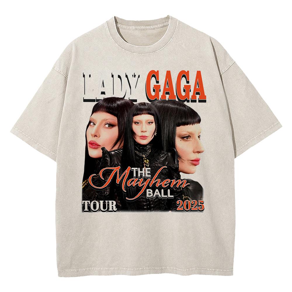 Vintage Washed Lady Gaga The Mayhem Ball Tour  T Shirt Fashion MenWomen Aesthetic High Quality Acid Wash  Cotton Tees