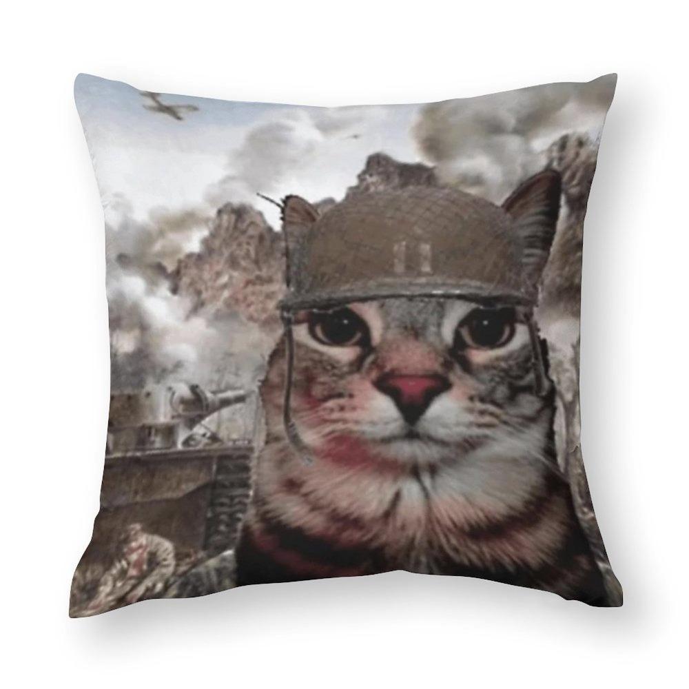 War Cat Meme DoubleSided Cushion Cover Retro Military Style Decorative Pillowcase for Sofa and Bedroom Piece