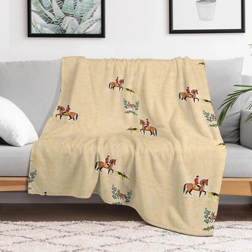 English country foxhunt Throw Blanket Soft Home Decor Blanket for Couch Bedroom