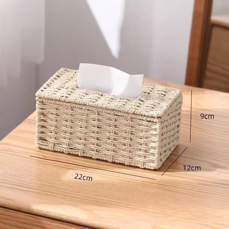 New Woven Tissue Box Imitation Rattan Woven Grass Tissue Storage Box Luxury Tissue Paper Holder Home Living RoomTable Decoration