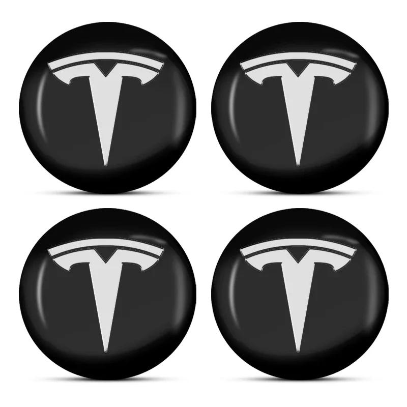 Car Sticker Tesla 4pcs 60mm Car Wheel Center Hub Cap Rim Cover Emblem Sticker For Tesla Model Y Model 3 S X Badge Emblem Auto St