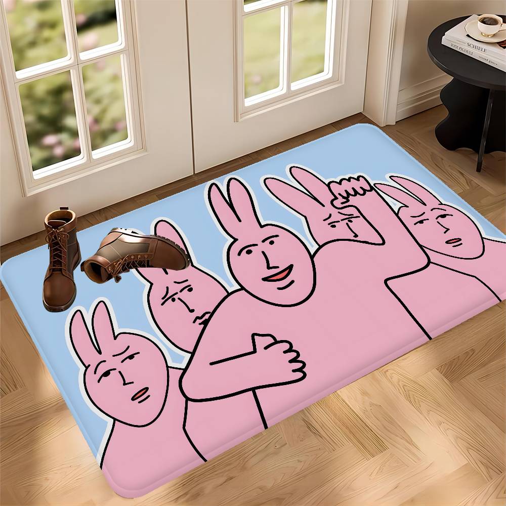 My F-Friend Pink Rabbit Funny Anime Floor Mat INS Style Soft Bedroom Floor House Laundry Room Mat Anti-skid Household Carpets