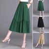 Women Midi Skirt Elastic High Waist A-Line Long Skirt with Pockets Solid