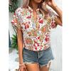 Women's Summer New Fashion Floral Print V-Neck Short Sleeve Shirt Top Cardigan