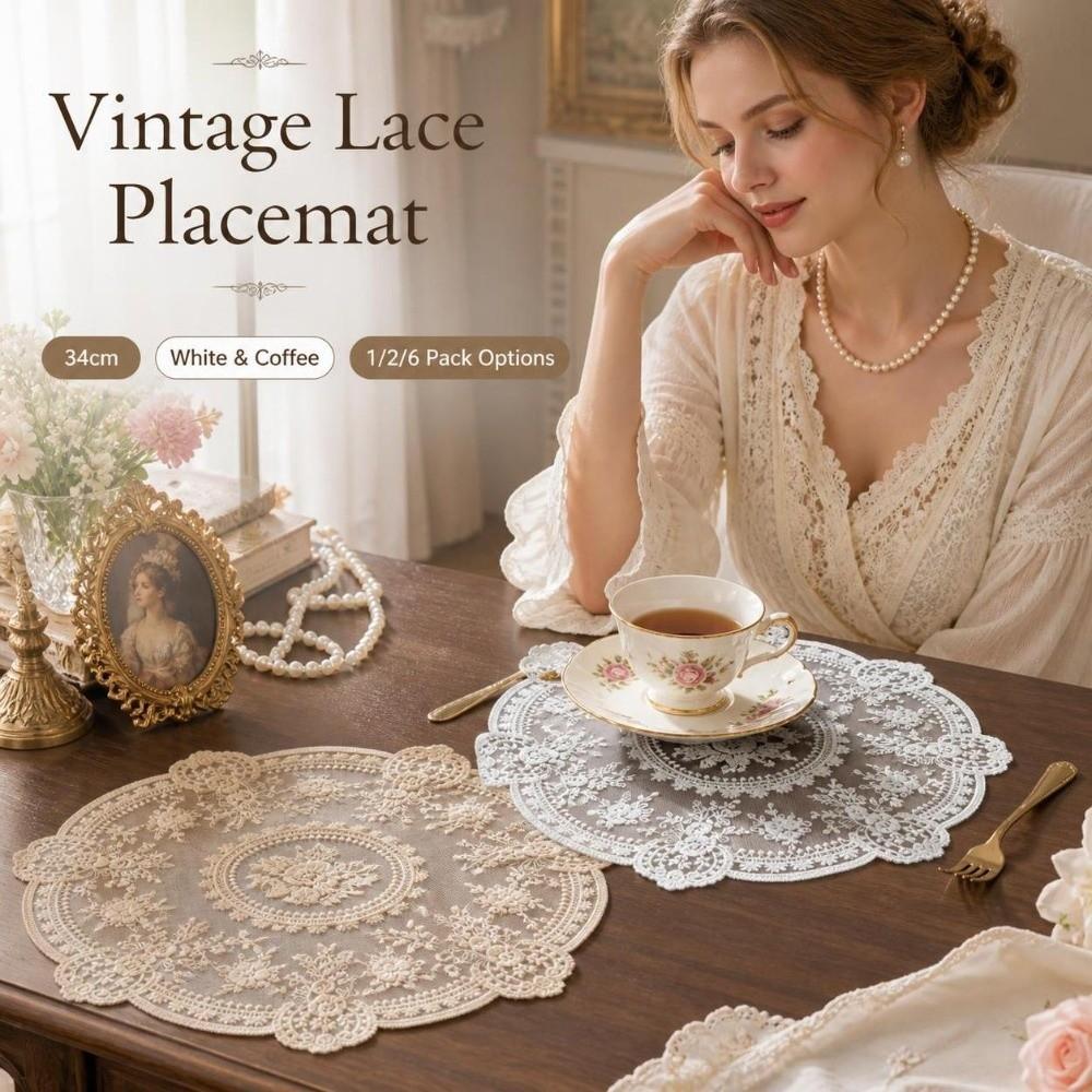 1/2/6pcs Flower Embroidery Lace Tablemats Round Vase Table Lamp Pad Home Decor